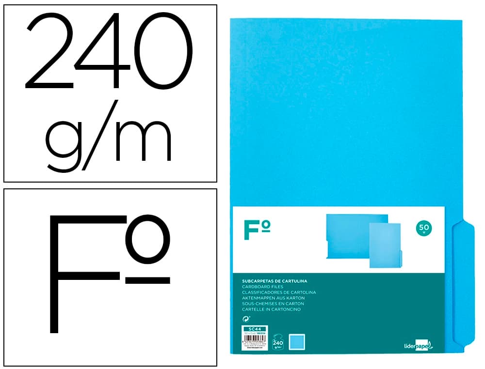 Subcarpeta cartulina liderpapel folio pestaña izquierda 240g/m2