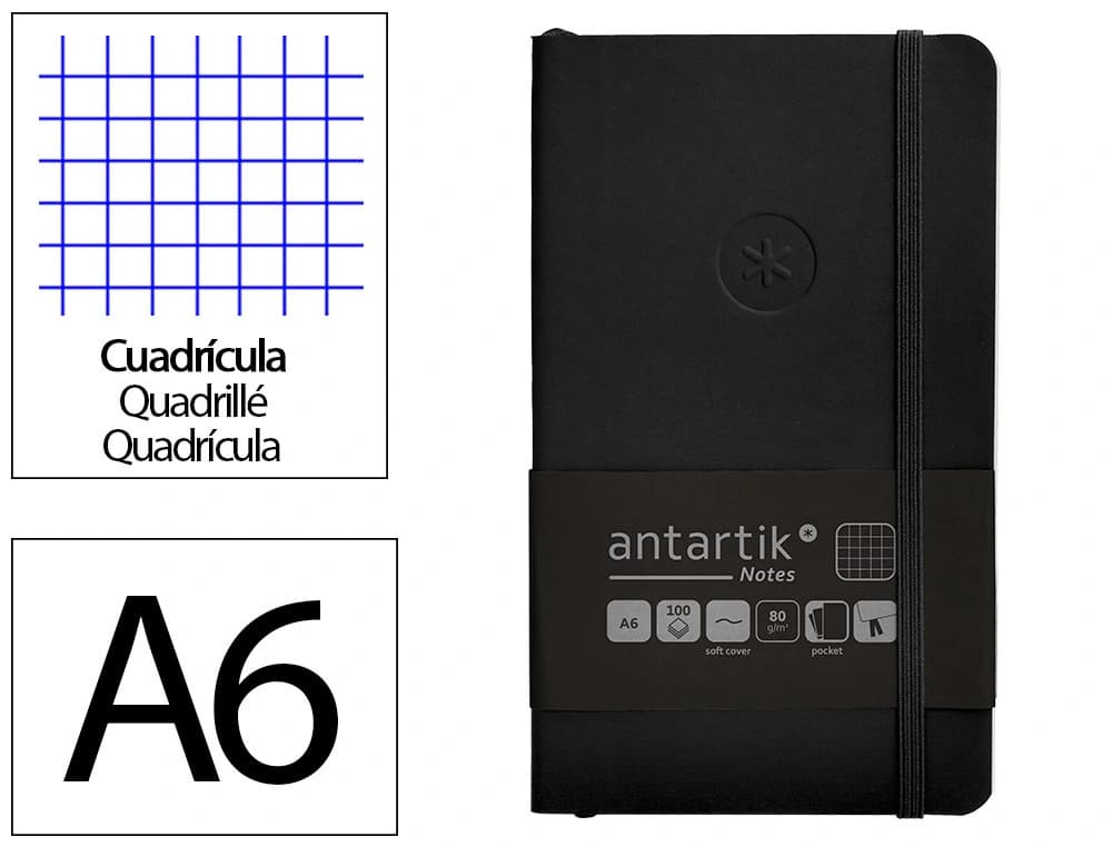Antartik Cuaderno con gomilla antartik notes tapa blanda a6 cuadricula 100 hojas 80 gr fsc