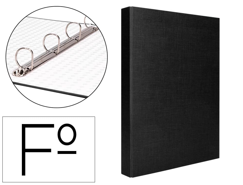 Carpeta de 4 anillas 25mm redondas liderpapel folio carton forrado paper coat negra con miniclip y solapas