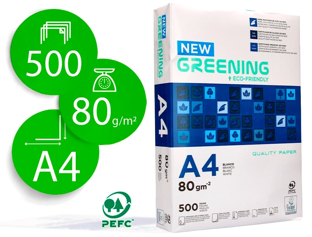 Papel fotocopiadora greening 80 gramos paquete de 500 hojas