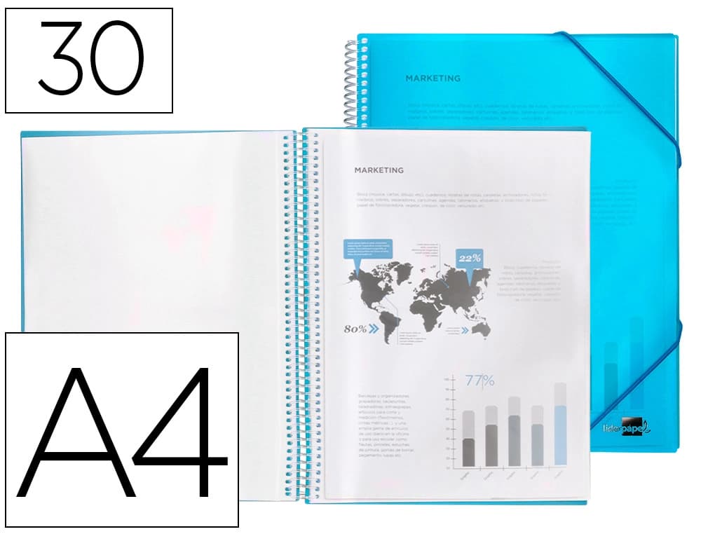 Carpeta liderpapel escaparate con espiral 30 fundas polipropileno din a4