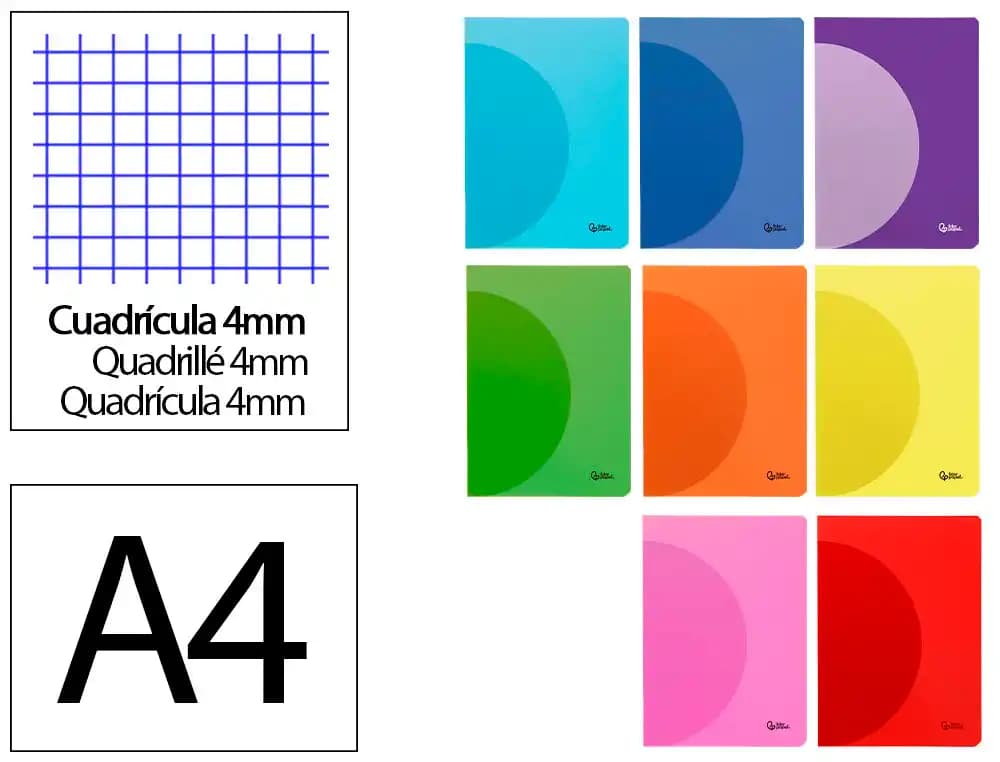 Liderpapel Libreta liderpapel 360 tapa de plastico a4 48 hojas 90gr cuadro 4mm con margen colores