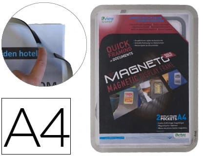 Marco porta anuncios djois magneto din a4 con 4 bandas magneticas en el dorso pack de 2 unidades