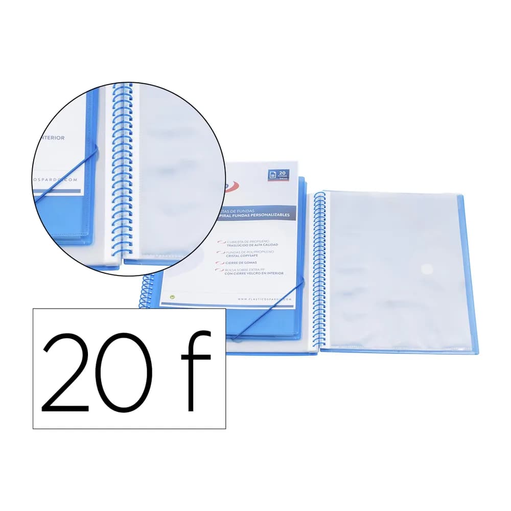 Pardo Carpeta pardo escaparate con espiral 20 fundas polipropileno con gomas personalizable color azul