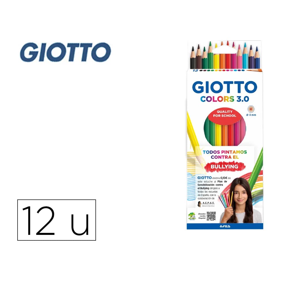 Giotto Lapices de colores giotto colors 3.0 mina 3 mm caja de 12 colores surtidos