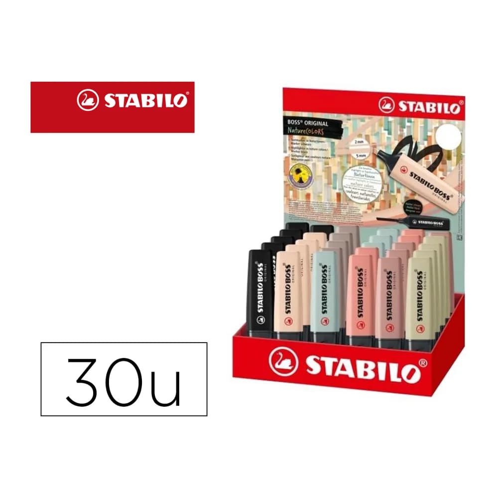 Stabilo Rotulador stabilo boss pastel fluorescente 70 nature colors expositor de 30 unidades colores surtidos