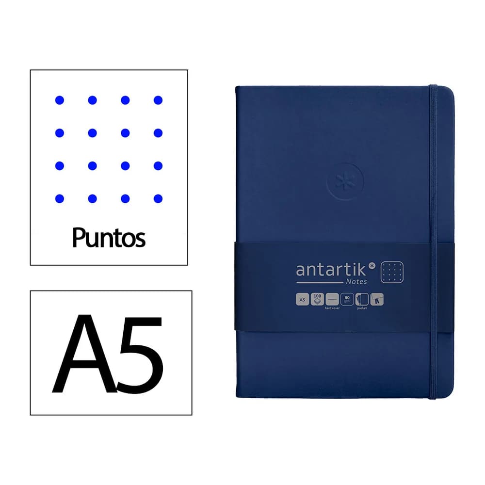 Antartik Cuaderno con gomilla antartik notes tapa dura a5 hojas puntos azul marino 100 hojas 80 gr fsc