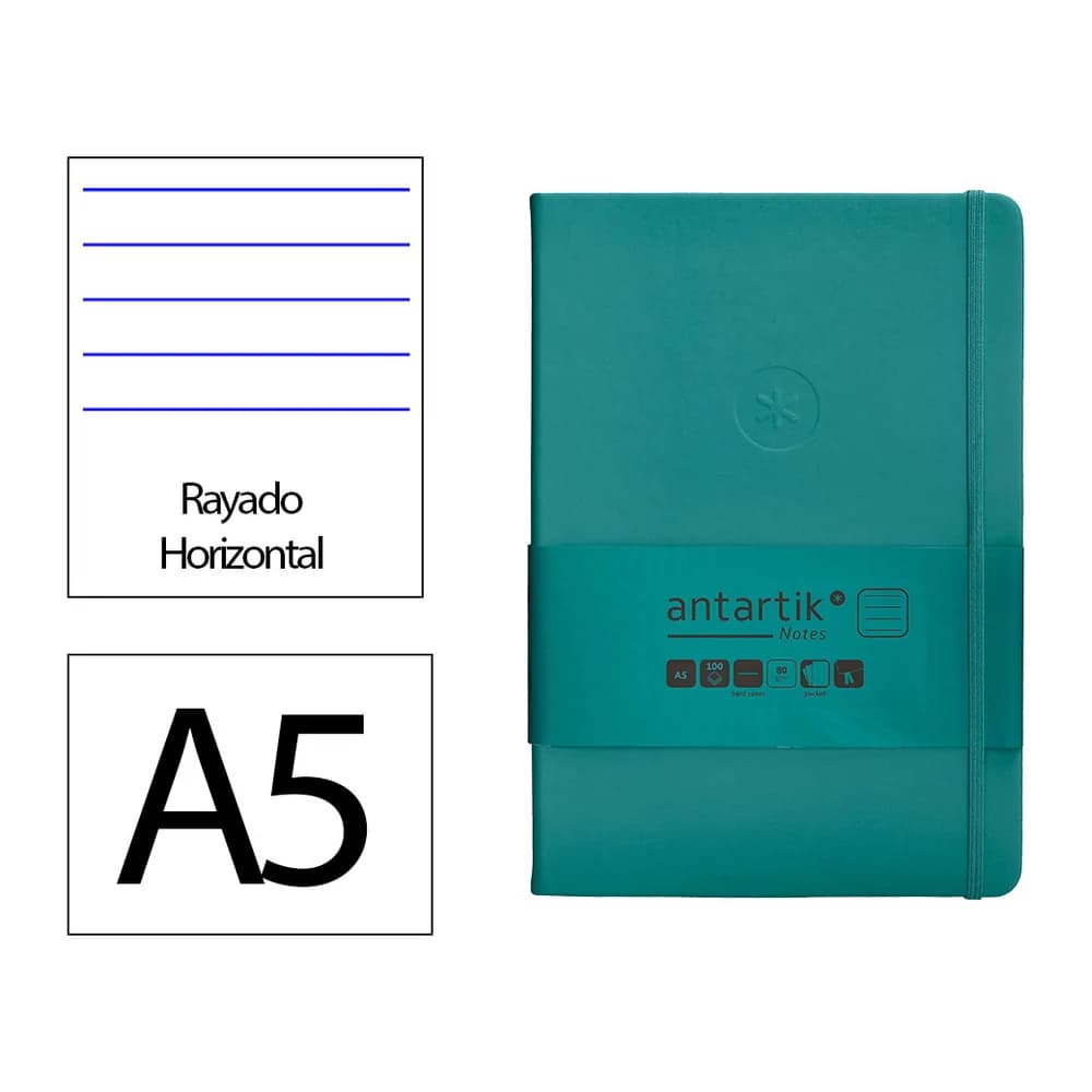 Antartik Cuaderno con gomilla antartik notes tapa dura a5 hojas rayas verde aguamarina 100 hojas 80 gr fsc