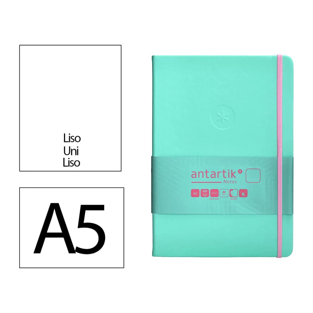 Antartik Cuaderno con gomilla antartik notes tapa dura a5 hojas lisas rosa y 100 hojas 80 gr fsc