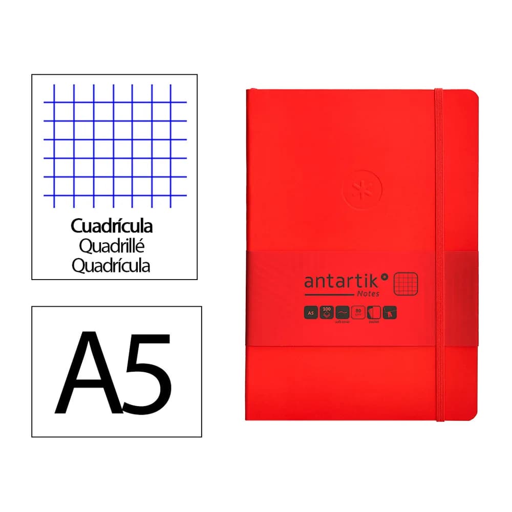 Antartik Cuaderno con gomilla antartik notes tapa blanda a5 hojas cuadricula 80 hojas 80 gr fsc