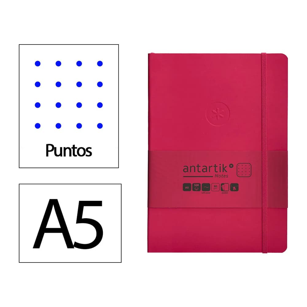 Antartik Cuaderno con gomilla antartik notes tapa blanda a5 hojas puntos burdeos 80 hojas 80 gr fsc