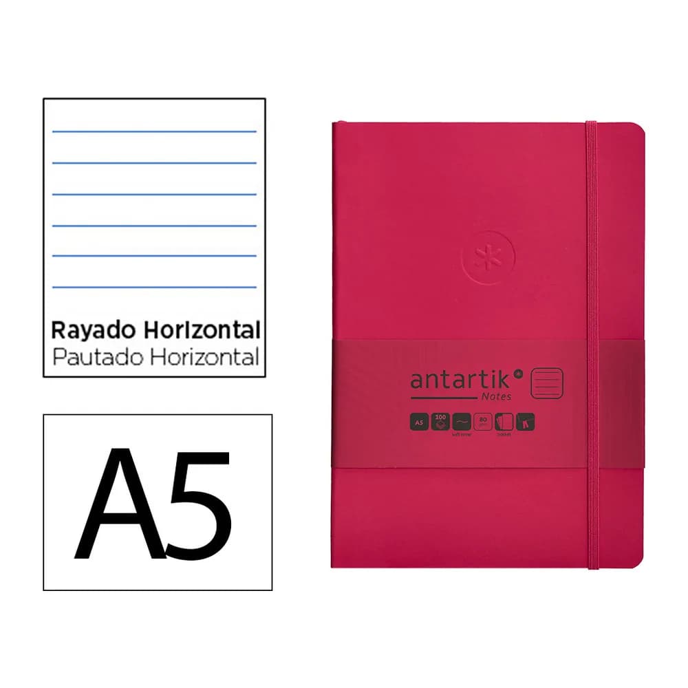 Antartik Cuaderno con gomilla antartik notes tapa blanda a5 hojas rayas burdeos 80 hojas 80 gr fsc
