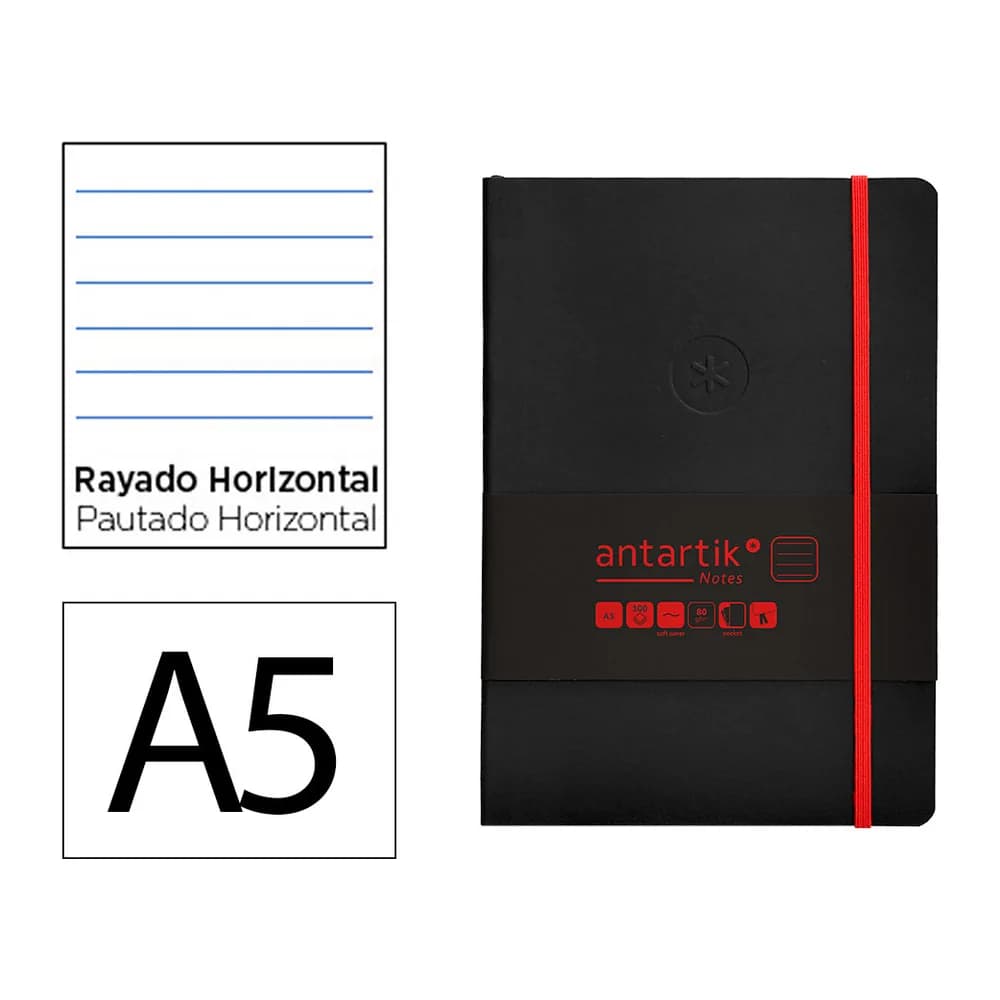 Antartik Cuaderno con gomilla antartik notes tapa blanda a5 hojas rayas y rojo 80 hojas 80 gr fsc