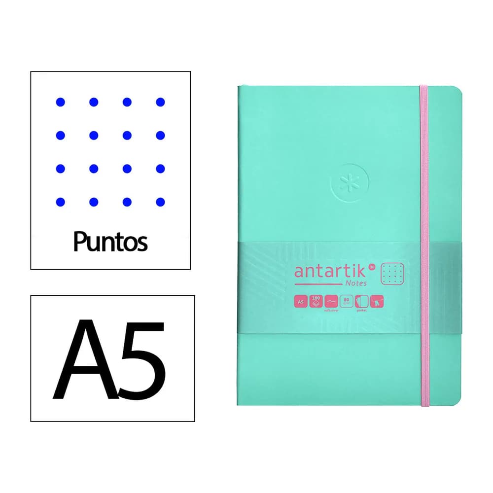 Antartik Cuaderno con gomilla antartik notes tapa blanda a5 hojas puntos rosa y 80 hojas 80 gr fsc