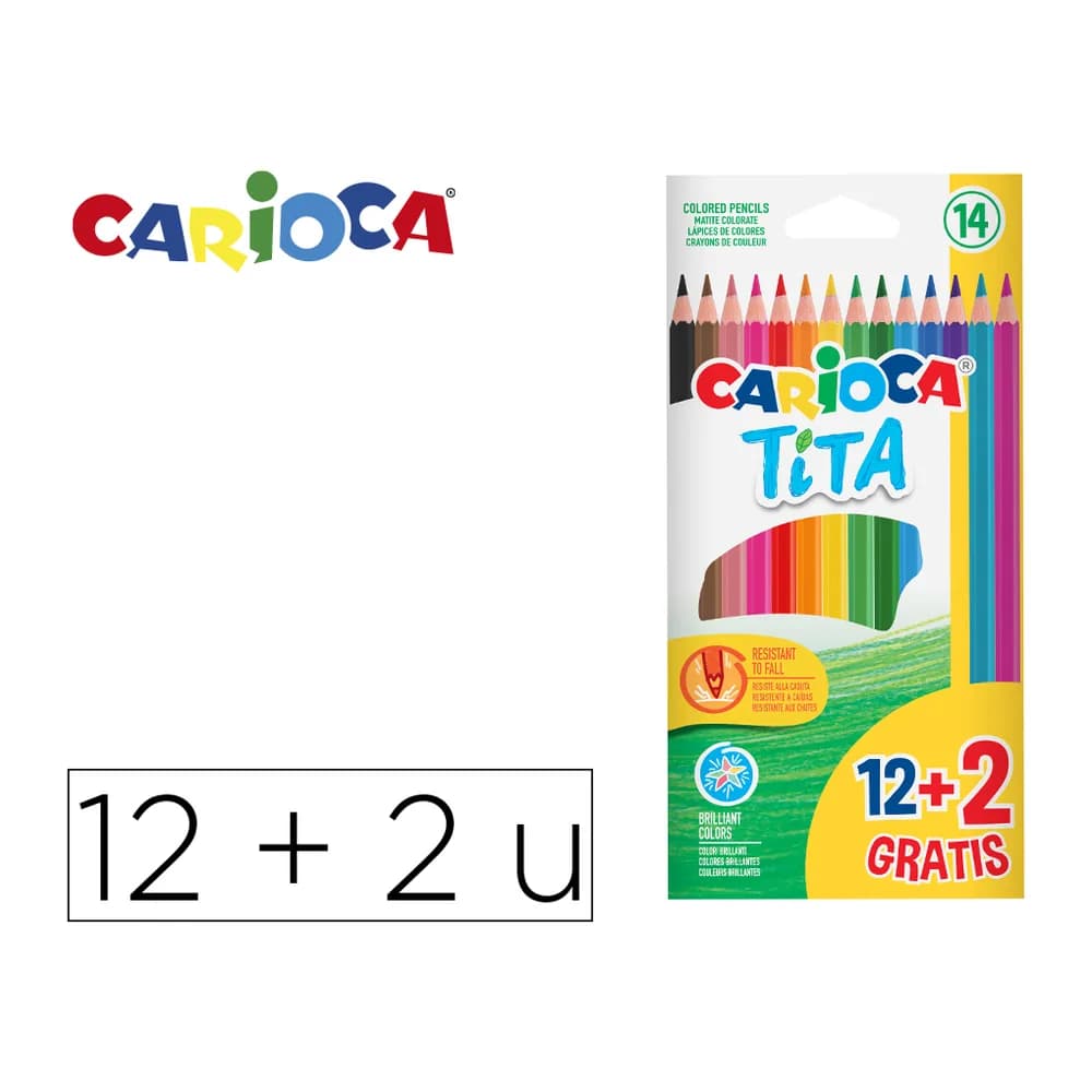 Carioca Lapices de colores carioca tita hexagonal 12 unidades colores surtidos + 2 gratis