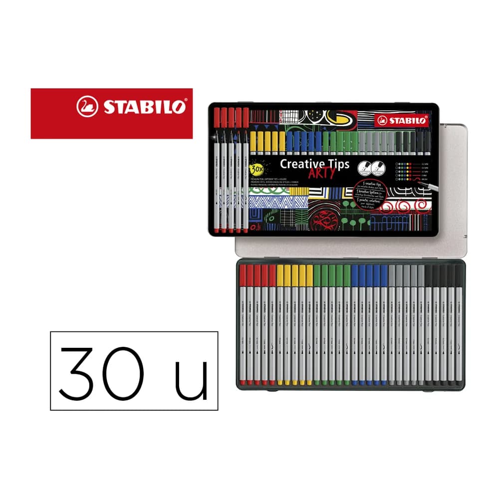 Stabilo Rotulador stabilo creative punta calibrada tips arty lineclassic 5 puntas por color estuche metalico de 30
