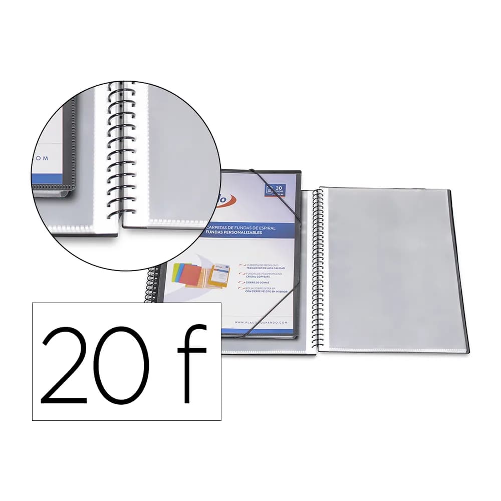 Pardo Carpeta pardo escaparate con espiral 20 fundas folio personalizable color negra