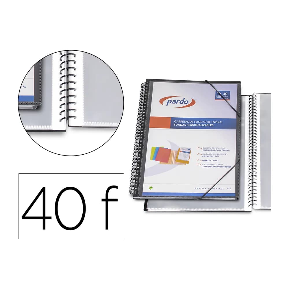 Pardo Carpeta pardo escaparate con espiral 40 fundas folio personalizable color negro