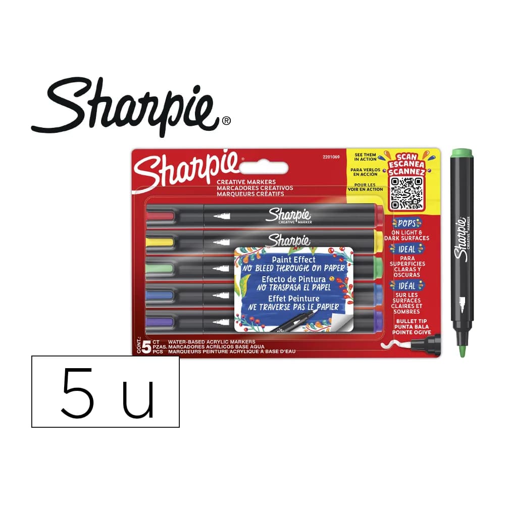 Sharpie Rotulador sharpie acrylic punta redonda blister de 5 unidades colores surtidos