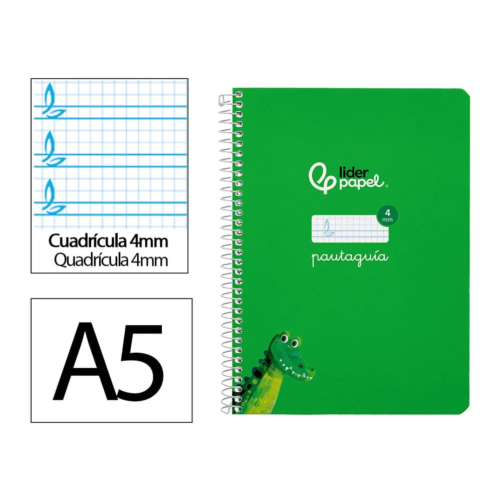 Liderpapel Cuaderno espiral liderpapel a5 pautaguia tapa blanda 40h 75gr cuadro pautado 4mm color verde