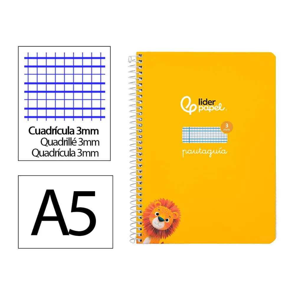 Liderpapel Cuaderno espiral liderpapel a5 pautaguia tapa dura 80h 90gr cuadro pautado 3mm color amarillo
