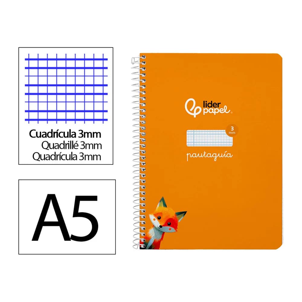 Liderpapel Cuaderno espiral liderpapel a5 pautaguia tapa dura 80h 90gr cuadro pautado 3mm color naranja