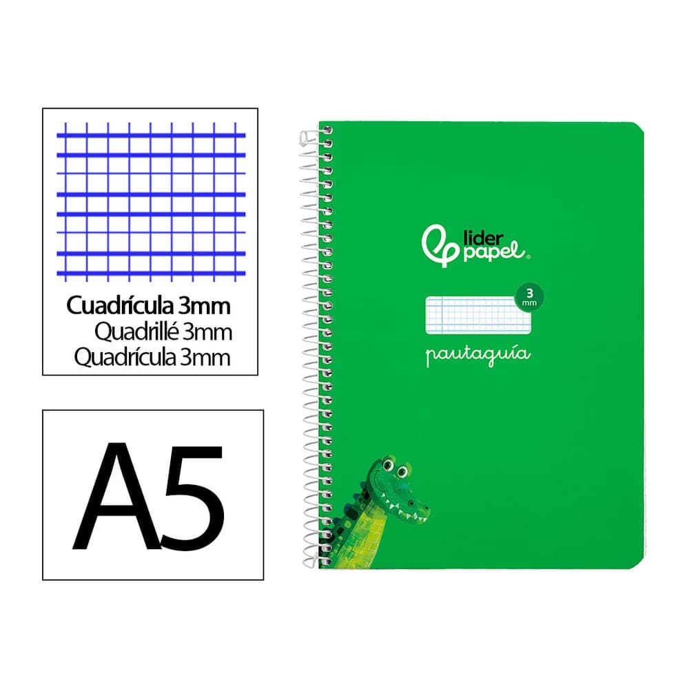 Liderpapel Cuaderno espiral liderpapel a5 pautaguia tapa dura 80h 90 gr cuadro pautado 3mm color verde
