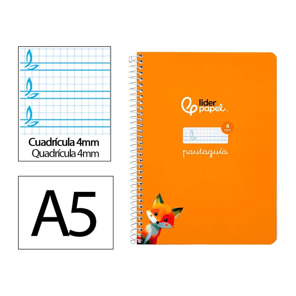Liderpapel Cuaderno espiral liderpapel a5 pautaguia tapa dura 80h 90gr cuadro pautado 4mm color naranja