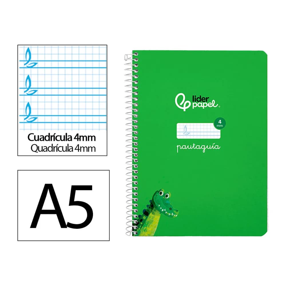 Liderpapel Cuaderno espiral liderpapel a5 pautaguia tapa dura 80h 90gr cuadro pautado 4mm color verde