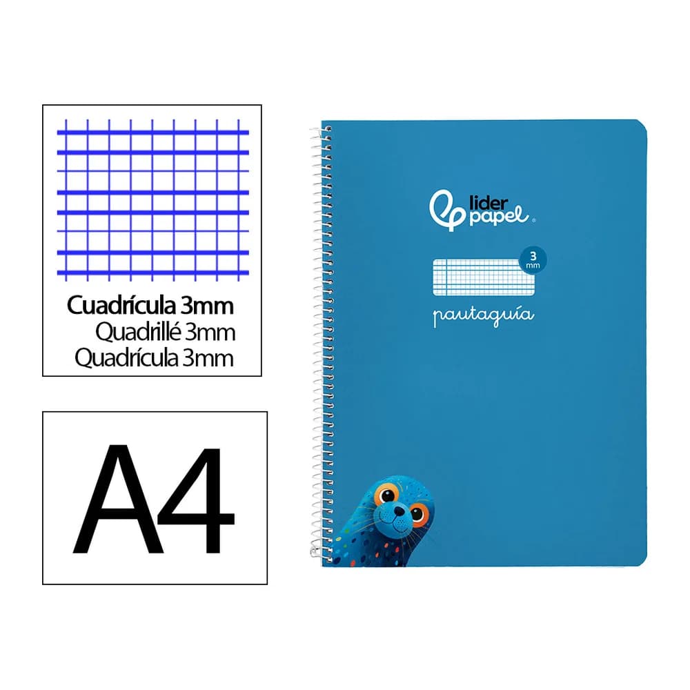Liderpapel Cuaderno espiral liderpapel a4 pautaguia tapa blanda 80h 75gr cuadro pautado 3mm color azul