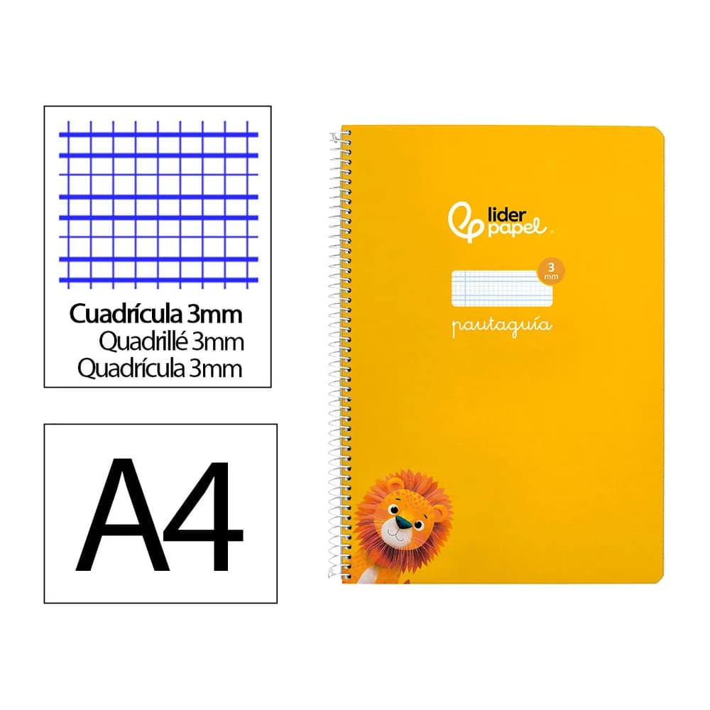 Liderpapel Cuaderno espiral liderpapel a4 pautaguia tapa dura 80h 90 gr cuadro pautado 3mm color amarillo