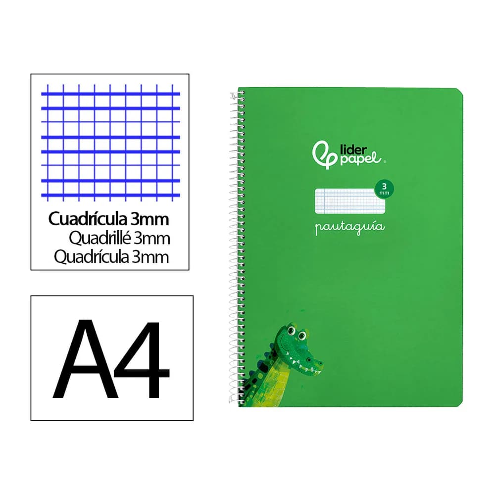 Liderpapel Cuaderno espiral liderpapel a4 pautaguia tapa dura 80h 90 gr cuadro pautado 3mm color verde