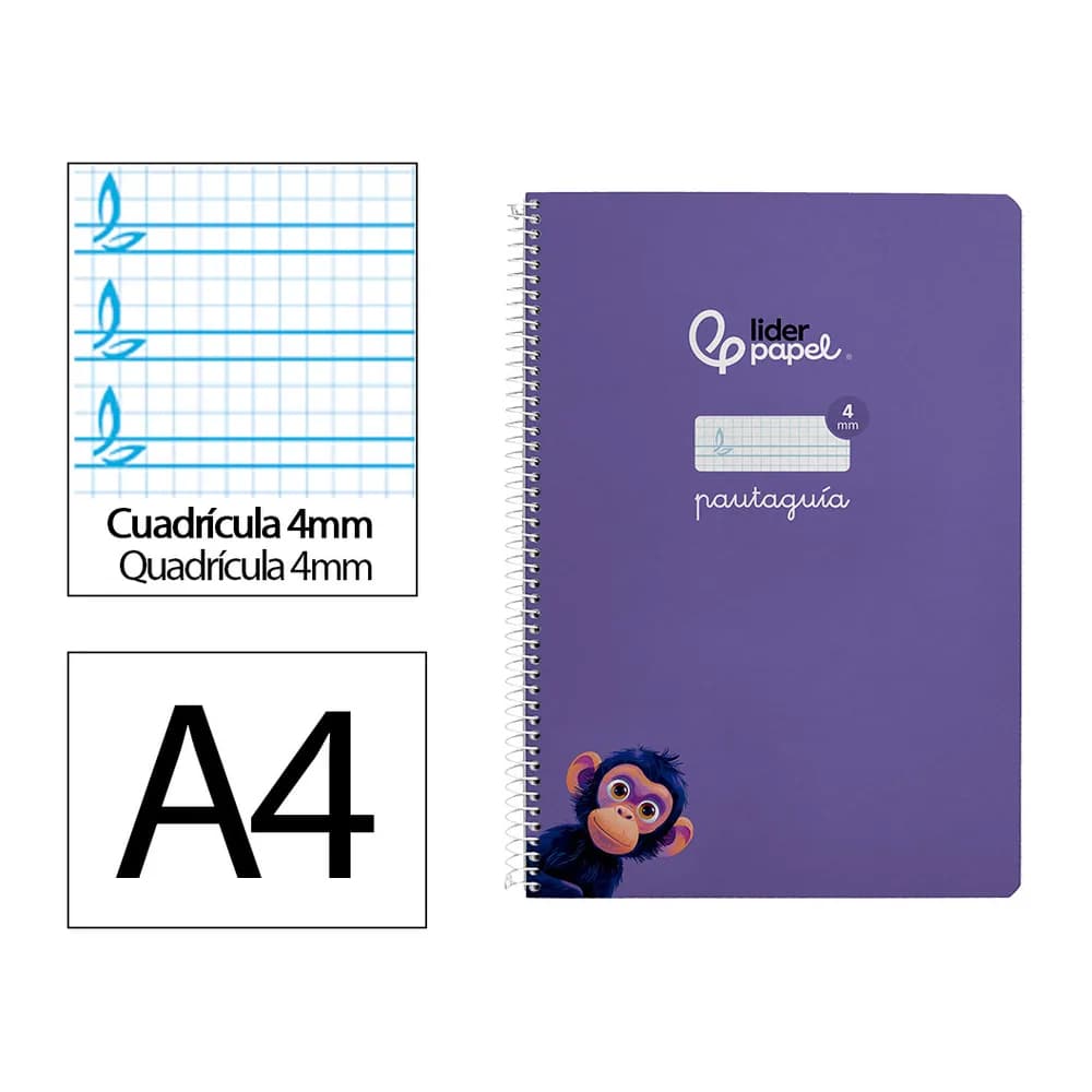 Liderpapel Cuaderno espiral liderpapel a4 pautaguia tapa dura 80h 90gr cuadro pautado 4mm color lila