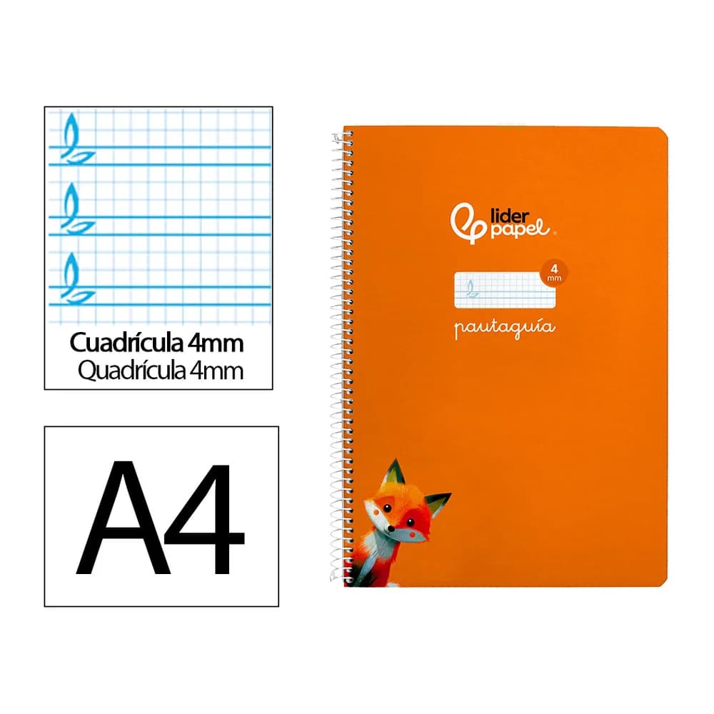 Liderpapel Cuaderno espiral liderpapel a4 pautaguia tapa dura 80h 90gr cuadro pautado 4mm color naranja
