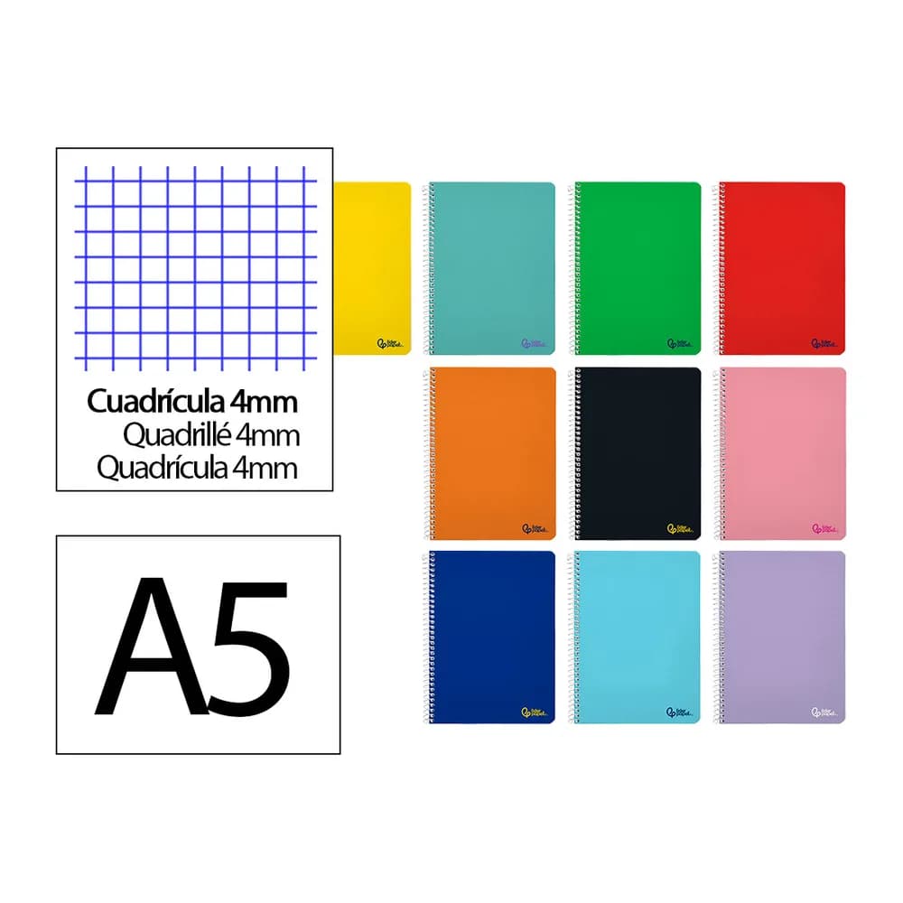 Liderpapel Cuaderno espiral liderpapel a5 smart tapa blanda 40h 75gr cuadro 4mm con margen colores surtidos