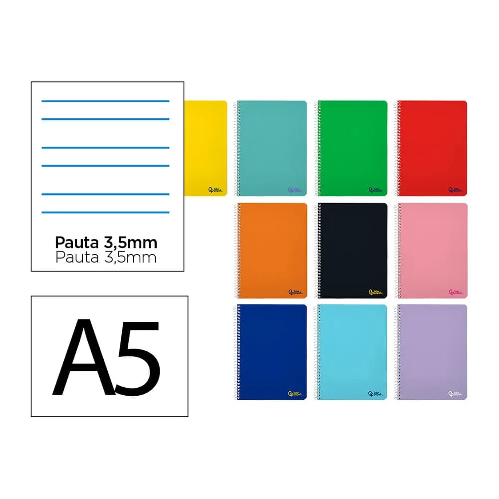 Cuaderno espiral liderpapel smart tapa blanda 80h pauta 3,5mm con margen colores surtidos