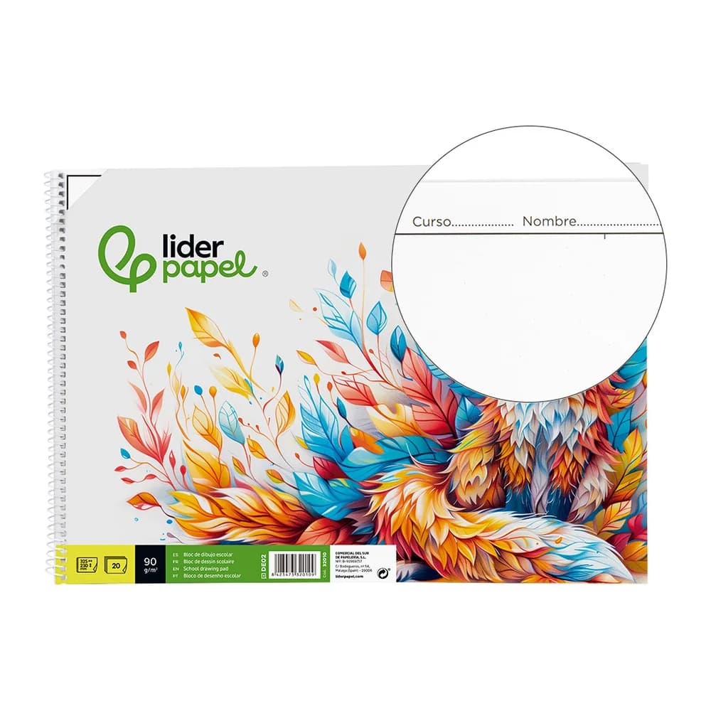Liderpapel Bloc dibujo liderpapel escolar espiral 230x325mm 20 hojas 90 gr/m2 con recuadro