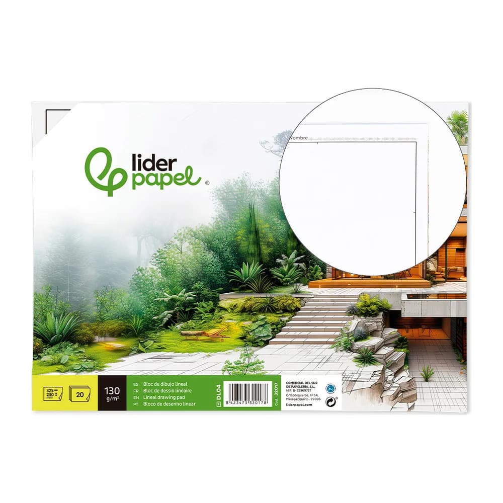 Liderpapel Bloc dibujo liderpapel lineal encolado 230x325mm 20 hojas 130 gr/m2 con recuadro