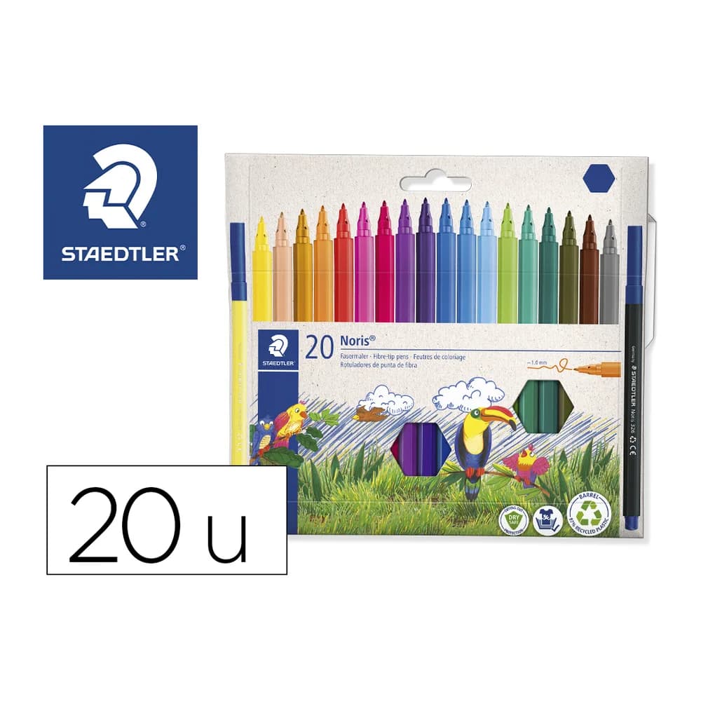 Staedtler Rotulador staedtler noris 326 punta de fibra nuevo cuerpo hexagonal caja de 20 unidades colores surtidos