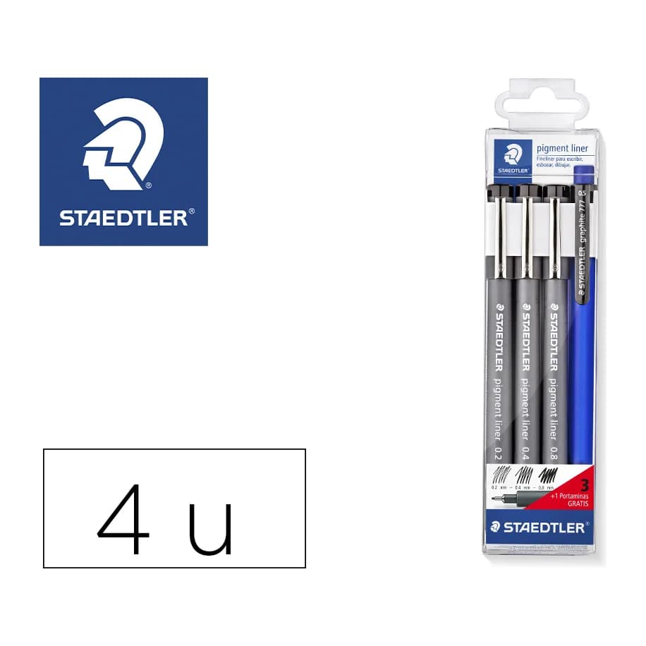 Staedtler Rotulador staedtler calibrado micrometrico negro bolsa de 3 unidades 0,2 -0,4- 0,8 mm + portaminas 777 regalo