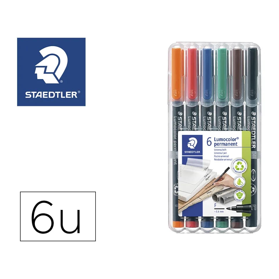 Staedtler Rotulador staedtler lumocolor retroproyeccion punta de fibra permanente 318 wp estuche 6 colores punta fina