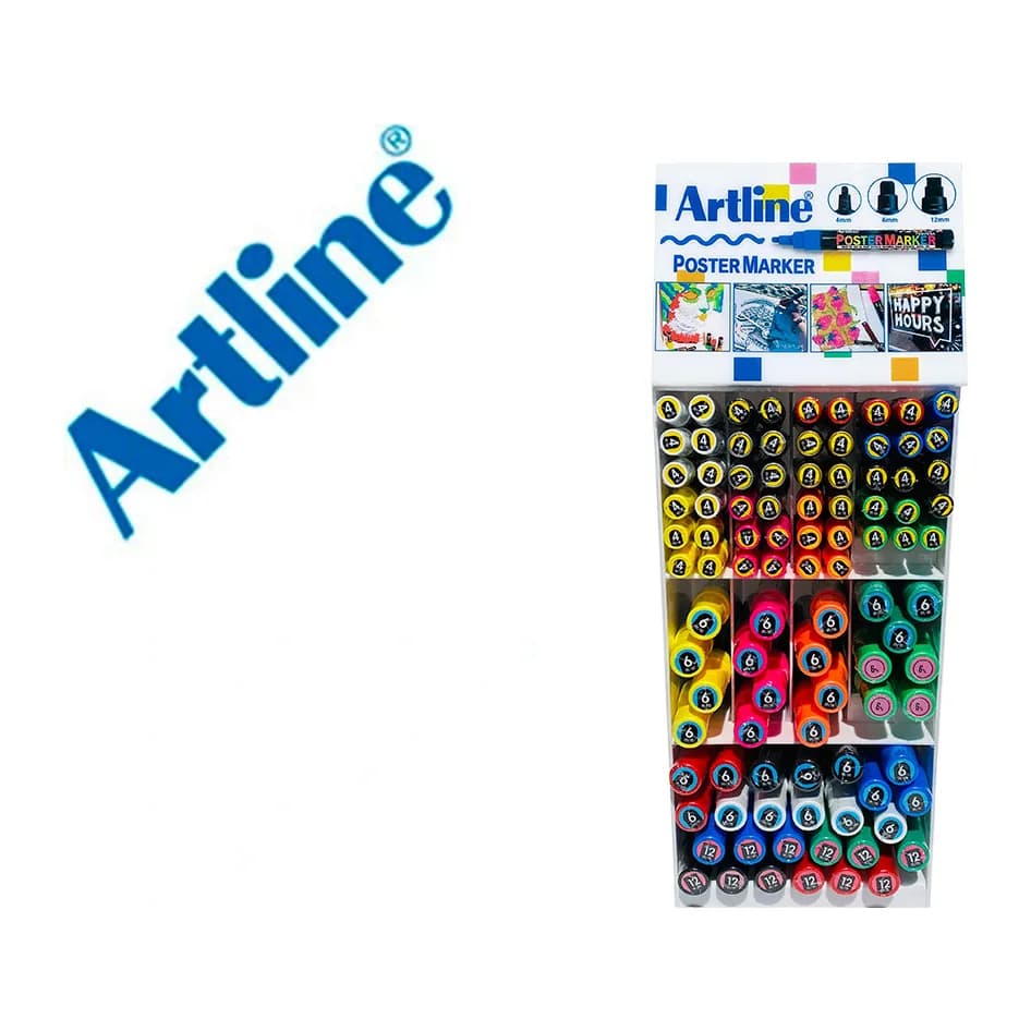 Artline Expositor artline poster marker 96 unidades colores surtidos 51 uds 2 mm / 33 uds 6 mm / 12 uds 12 mm