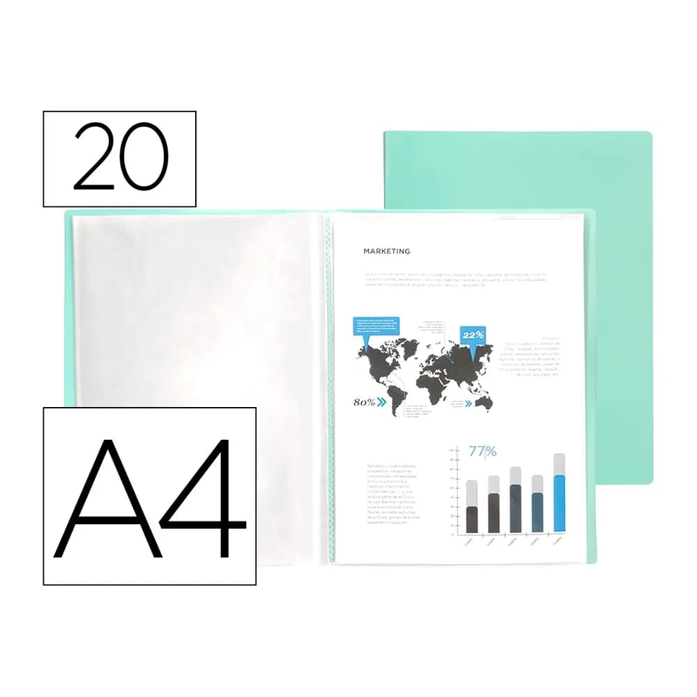 Liderpapel Carpeta liderpapel escaparate 20 fundas polipropileno din a4 verde manzana opaco