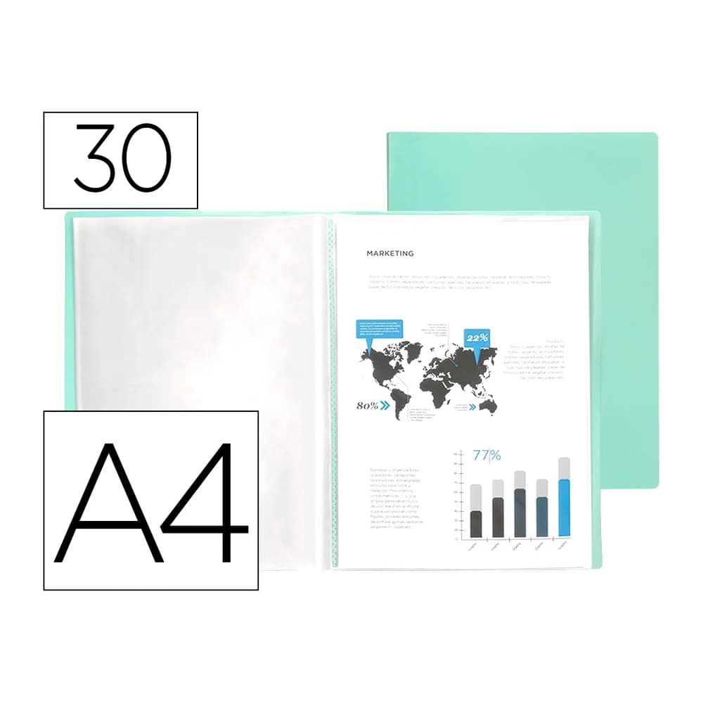 Liderpapel Carpeta liderpapel escaparate 30 fundas polipropileno din a4 verde manzana opaco