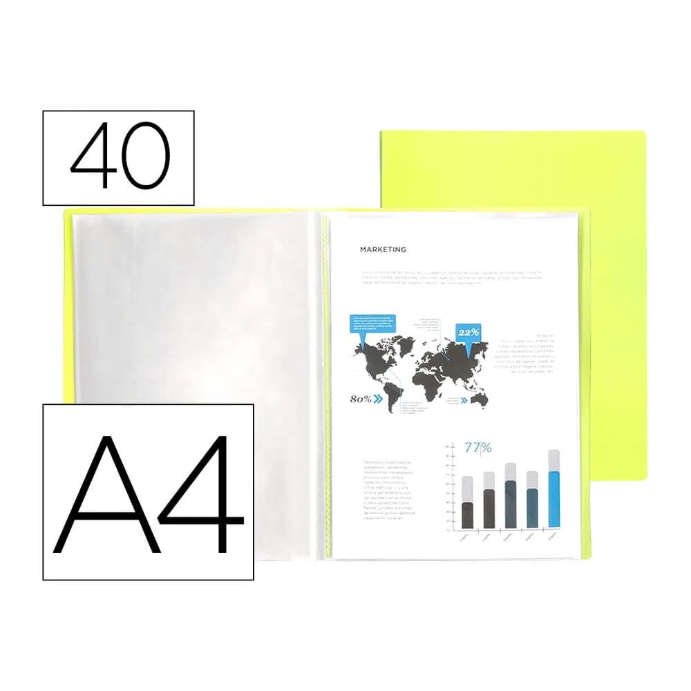 Liderpapel Carpeta liderpapel escaparate 40 fundas polipropileno din a4 amarillo fluor opaco