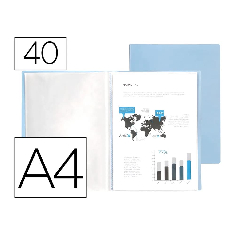 Liderpapel Carpeta liderpapel escaparate 40 fundas polipropileno din a4 celeste opaco