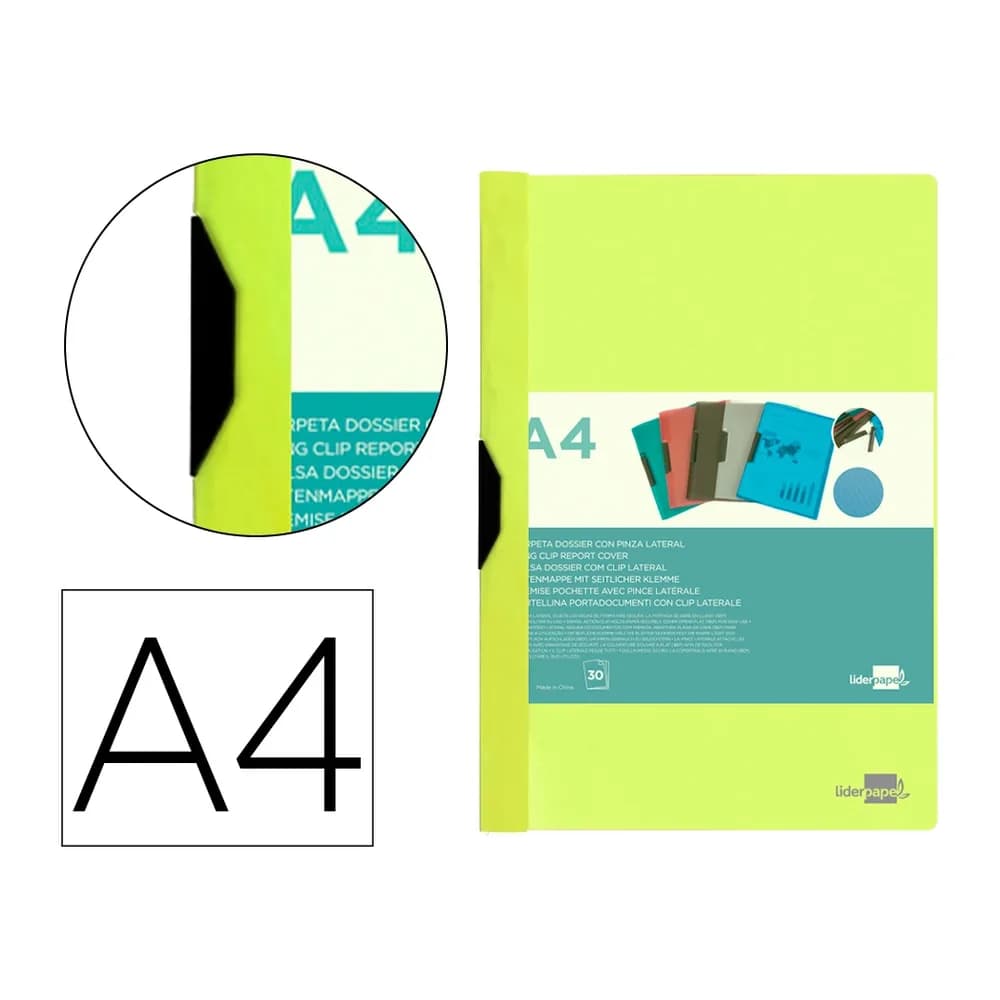 Liderpapel Carpeta liderpapel dossier pinza lateral polipropileno din a4 amarillo fluor opaco 30 hojas pinza deslizante