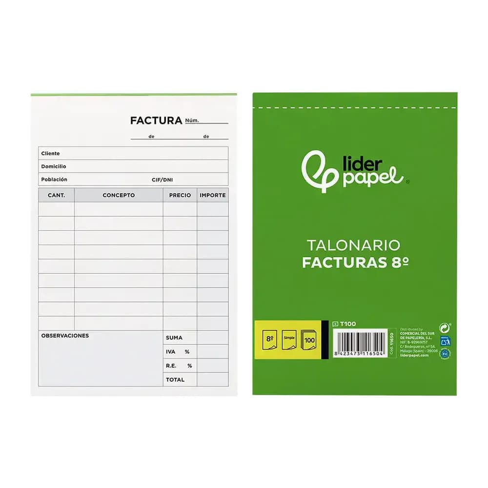 Liderpapel Talonario liderpapel facturas 8º original t100 con i.v.a.
