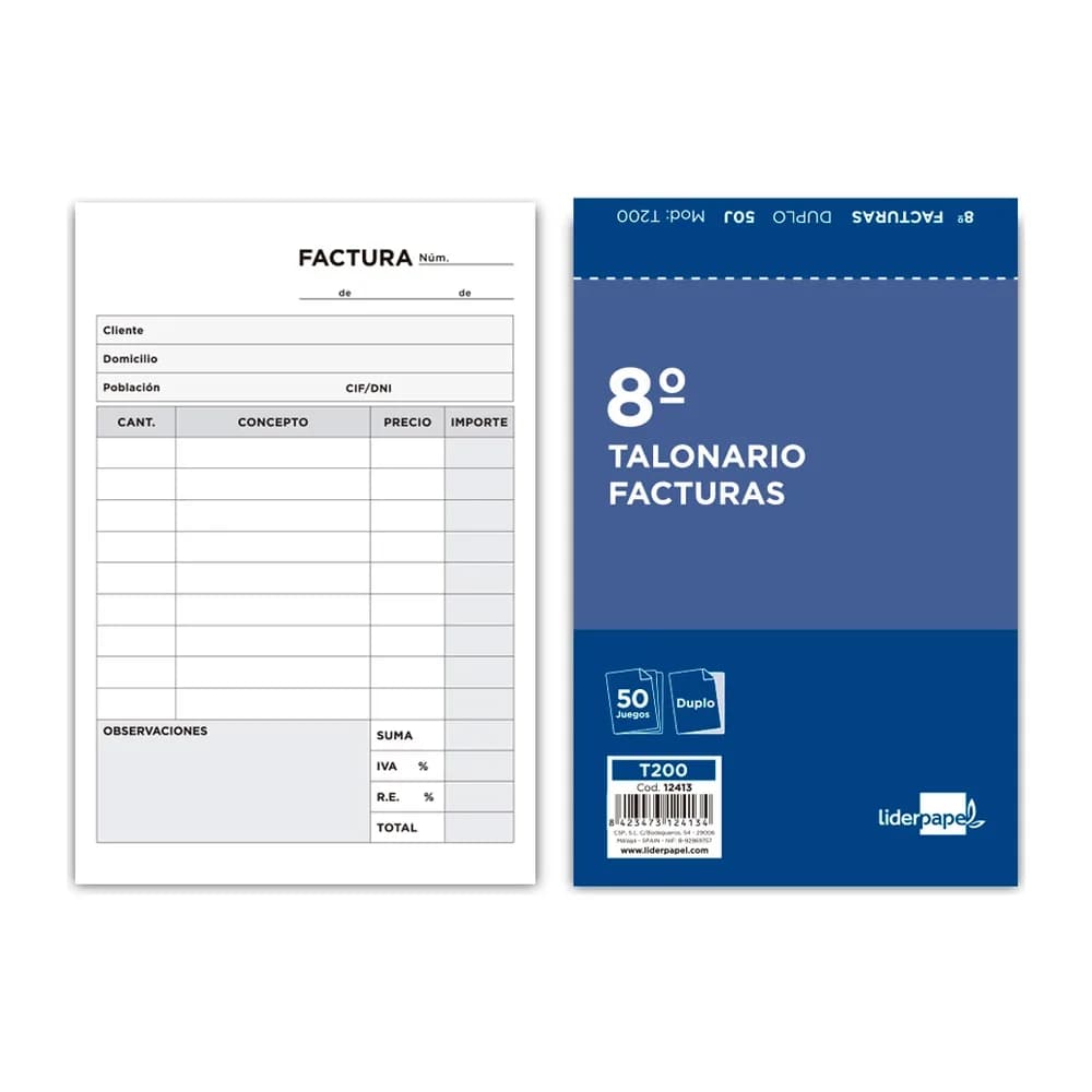 Liderpapel Talonario liderpapel facturas 8º original y copia t200 con i.v.a