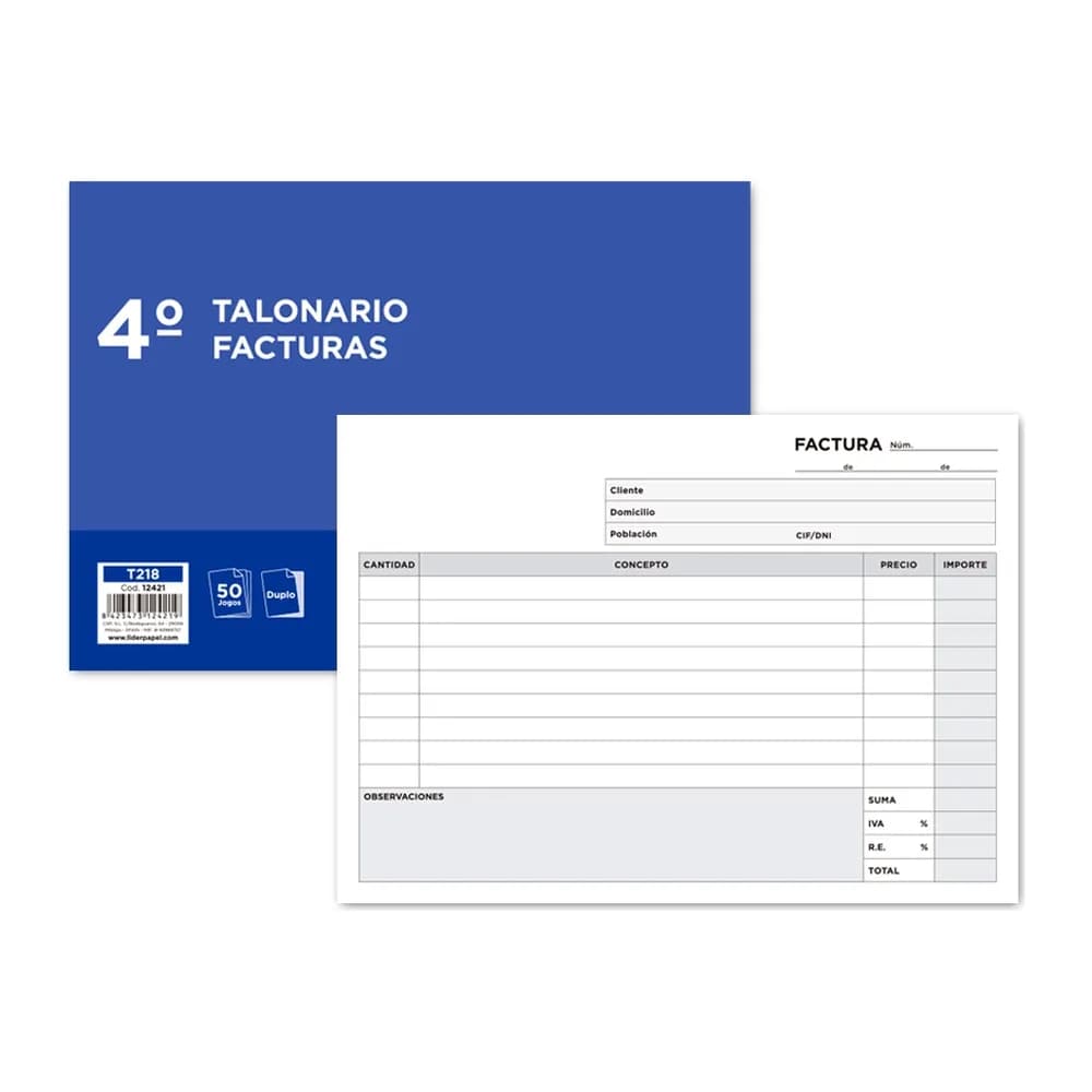 Liderpapel Talonario liderpapel facturas cuarto original y copia t218 apaisado con i.v.a.